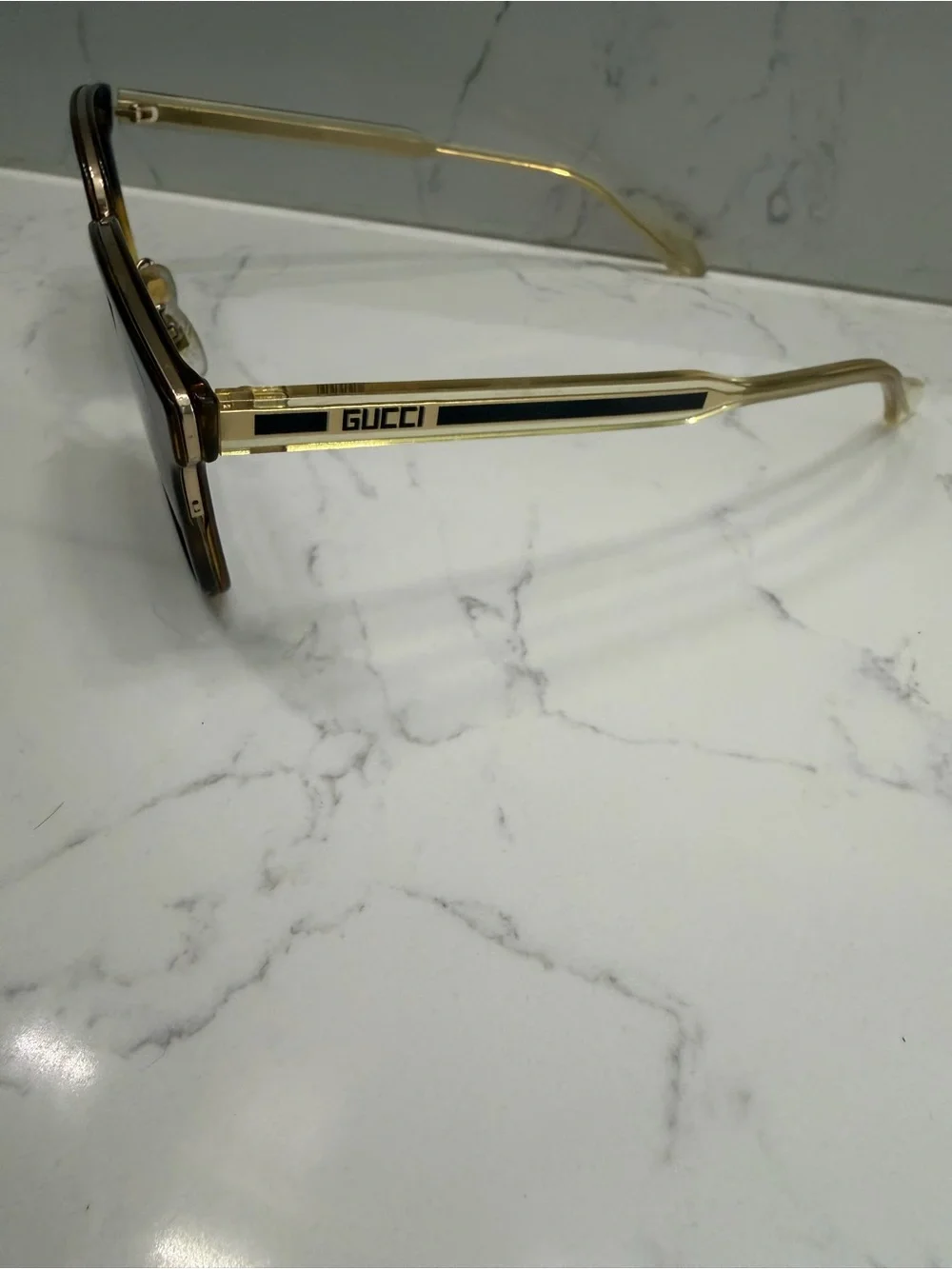 Authentic Gucci Black and Gold Square-Frame Sunglasses